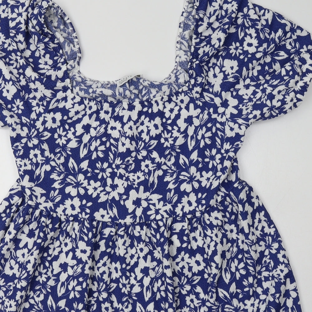 Matalan Womens Blue Floral Polyester A-Line  Size 14  Off the Shoulder Pullover