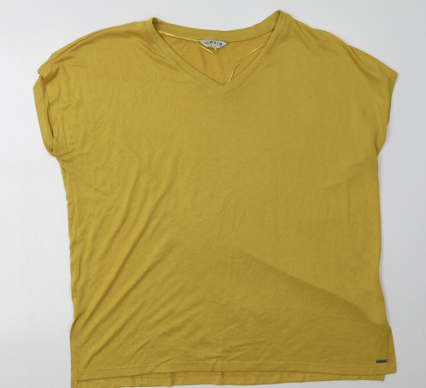 Orvis Womens Yellow  Polyester  T-Shirt Size XL V-Neck