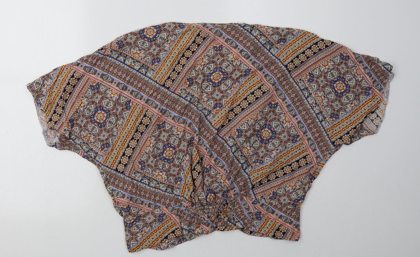 Primark Womens Multicoloured Geometric Viscose Cropped Blouse Size 18 V-Neck