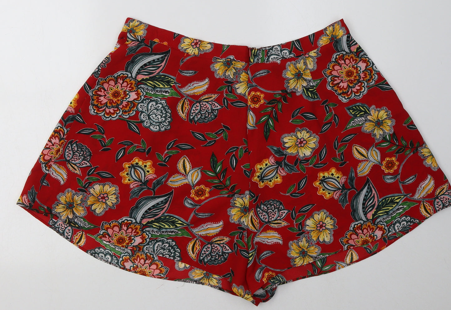 Matalan Womens Red Floral Polyester Paperbag Shorts Size 18 L4 in Regular Zip