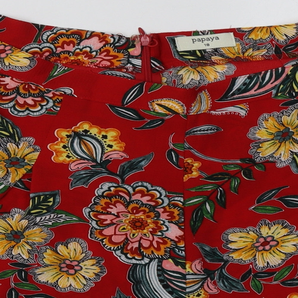 Matalan Womens Red Floral Polyester Paperbag Shorts Size 18 L4 in Regular Zip