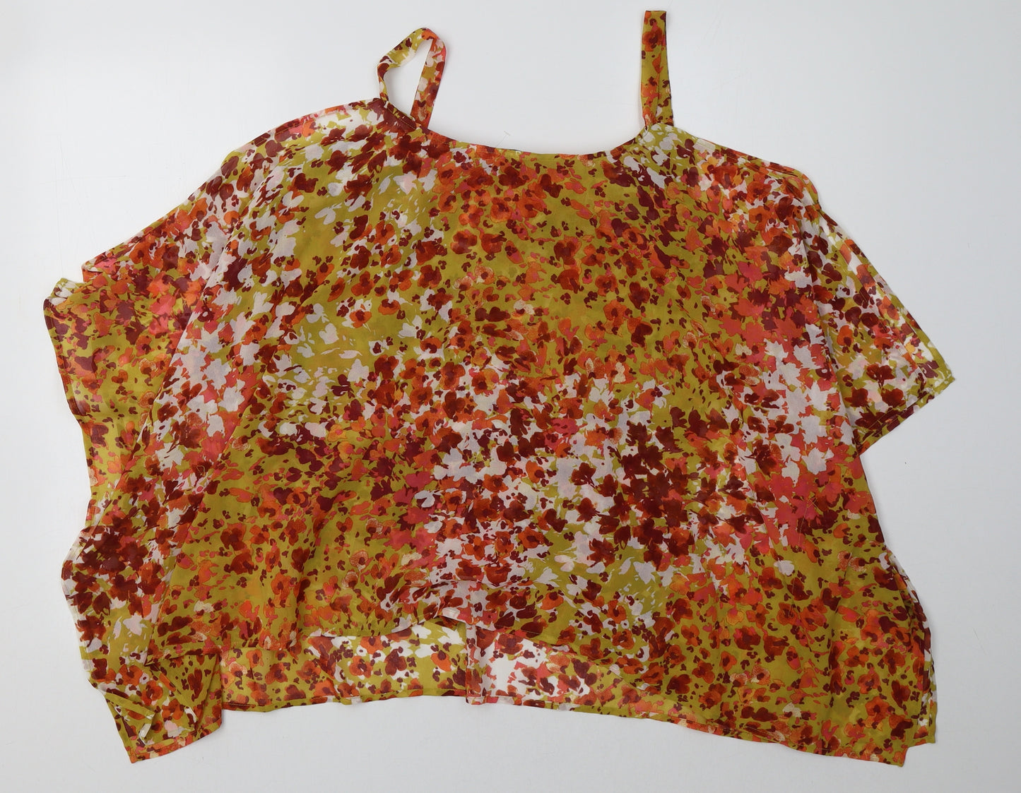 Matalan Womens Orange Floral Polyester Basic Tank Size 16 Scoop Neck