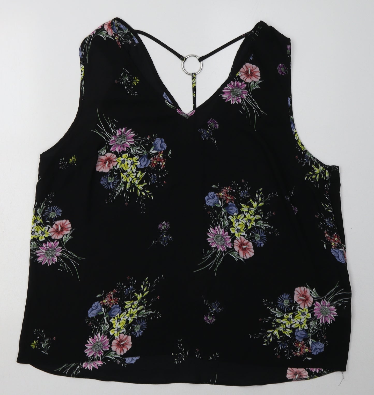 rimark Womens Black Floral Polyester Basic Tank Size 20 V-Neck