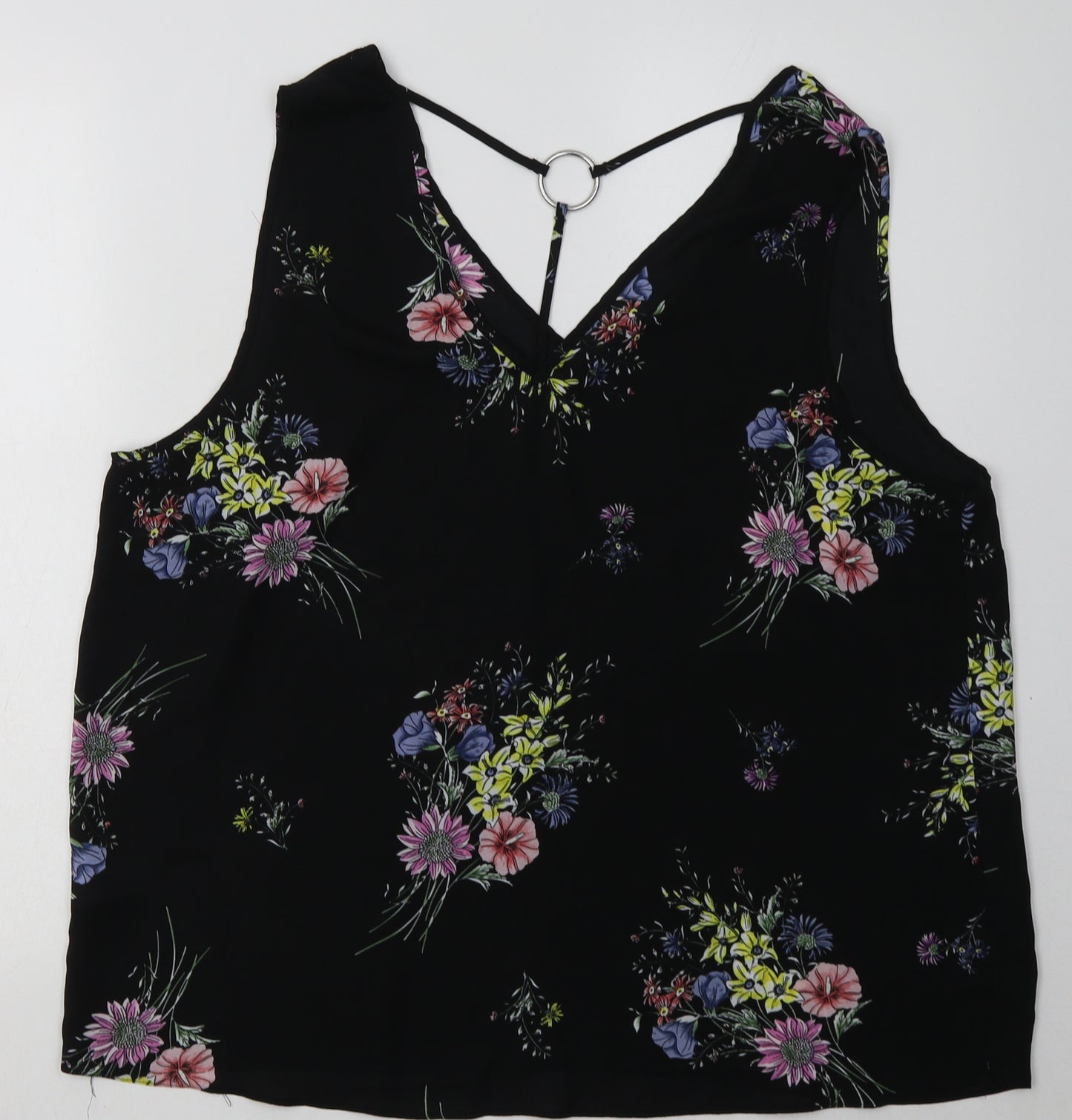 rimark Womens Black Floral Polyester Basic Tank Size 20 V-Neck