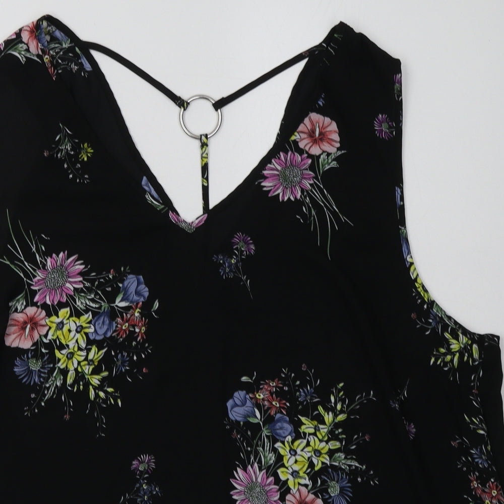 rimark Womens Black Floral Polyester Basic Tank Size 20 V-Neck