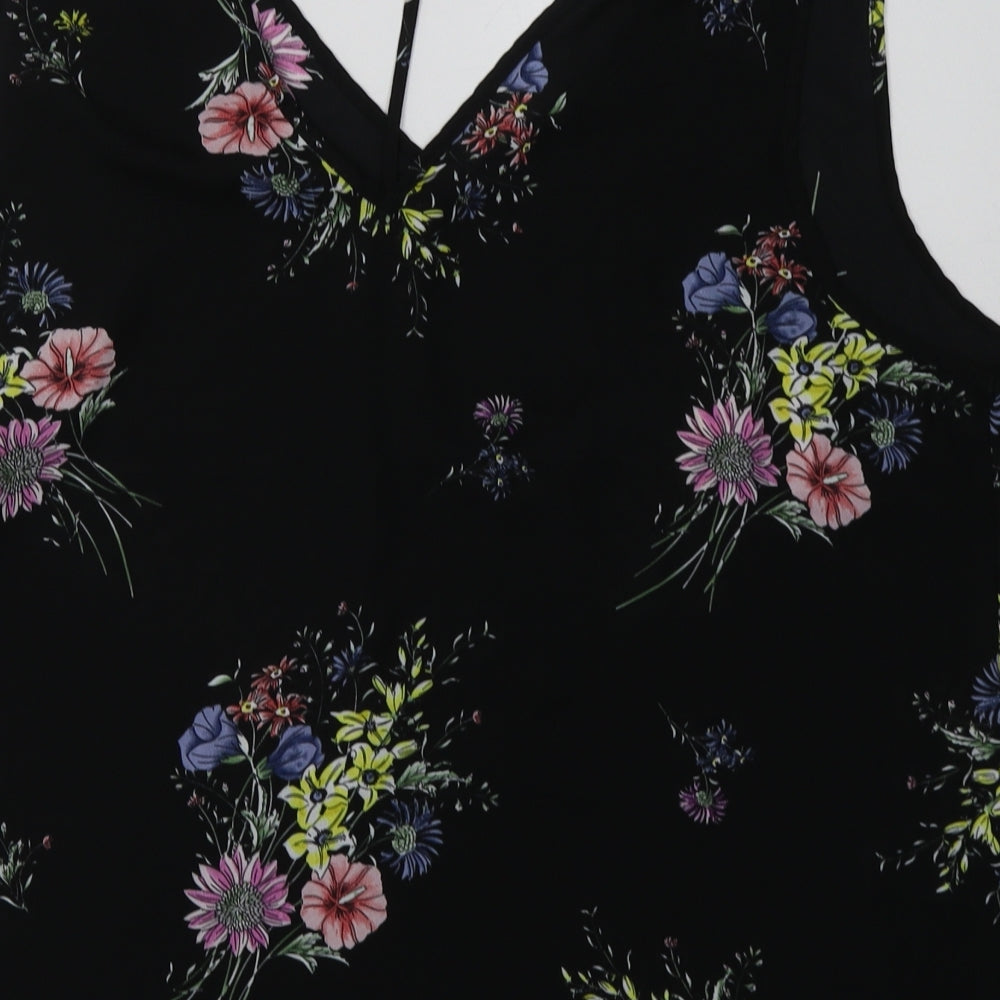 rimark Womens Black Floral Polyester Basic Tank Size 20 V-Neck