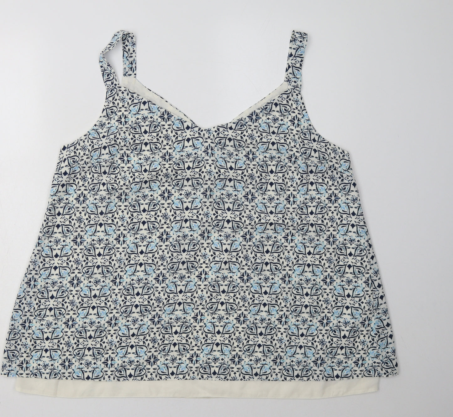 Nutmeg Womens Blue Geometric Polyester Basic Tank Size 16 V-Neck