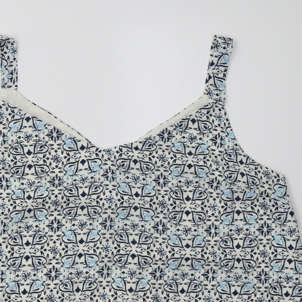 Nutmeg Womens Blue Geometric Polyester Basic Tank Size 16 V-Neck