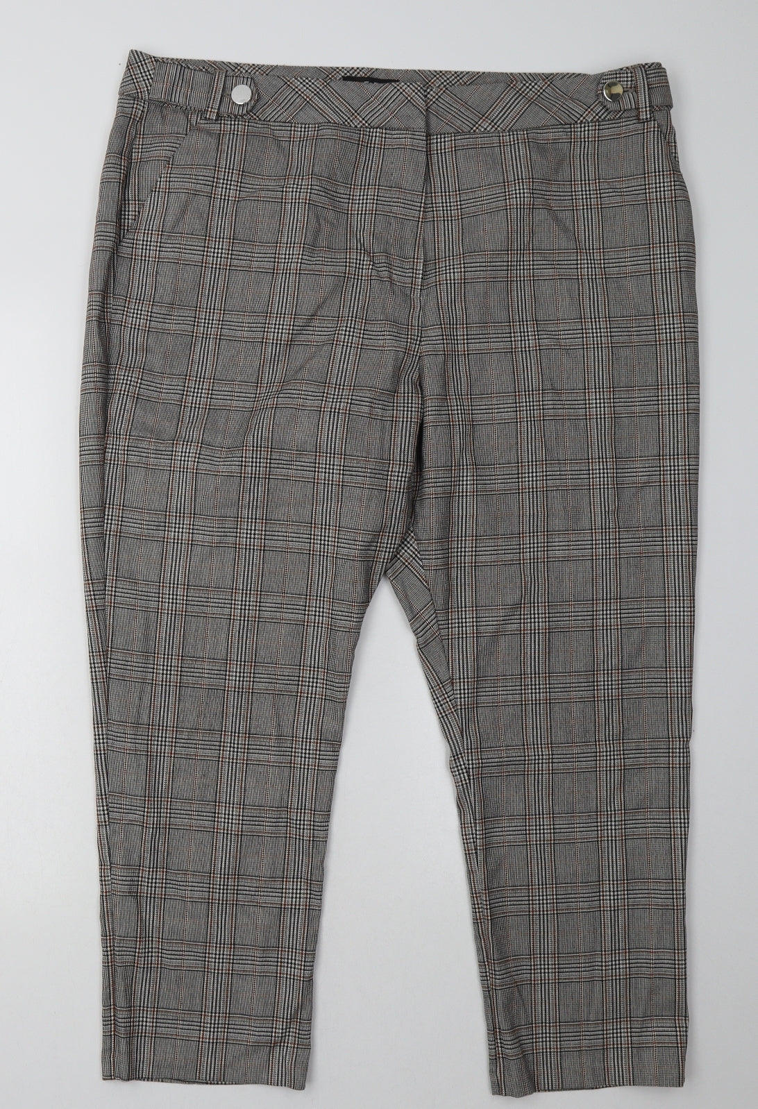 F&F Womens Green Check Polyester Trousers  Size 20 L30 in Regular Hook & Eye