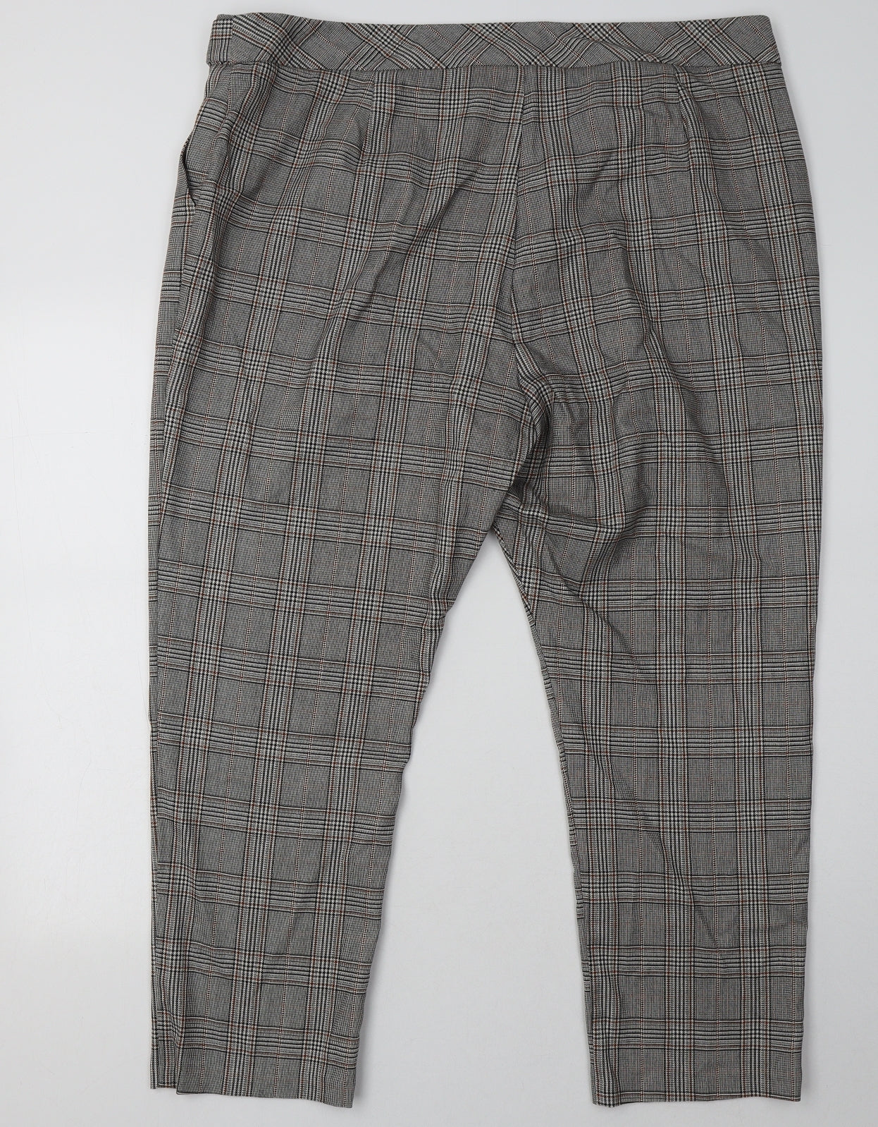 F&F Womens Green Check Polyester Trousers  Size 20 L30 in Regular Hook & Eye