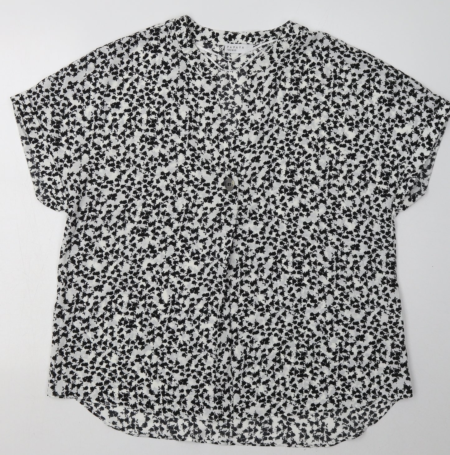 mataam Womens Black Geometric Polyester Basic Blouse Size 16 V-Neck