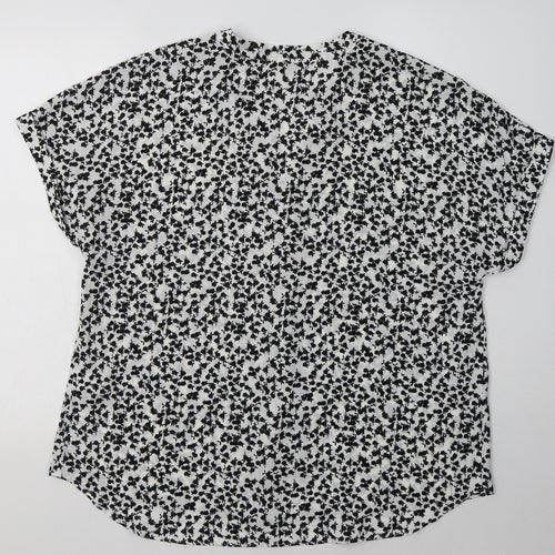 mataam Womens Black Geometric Polyester Basic Blouse Size 16 V-Neck