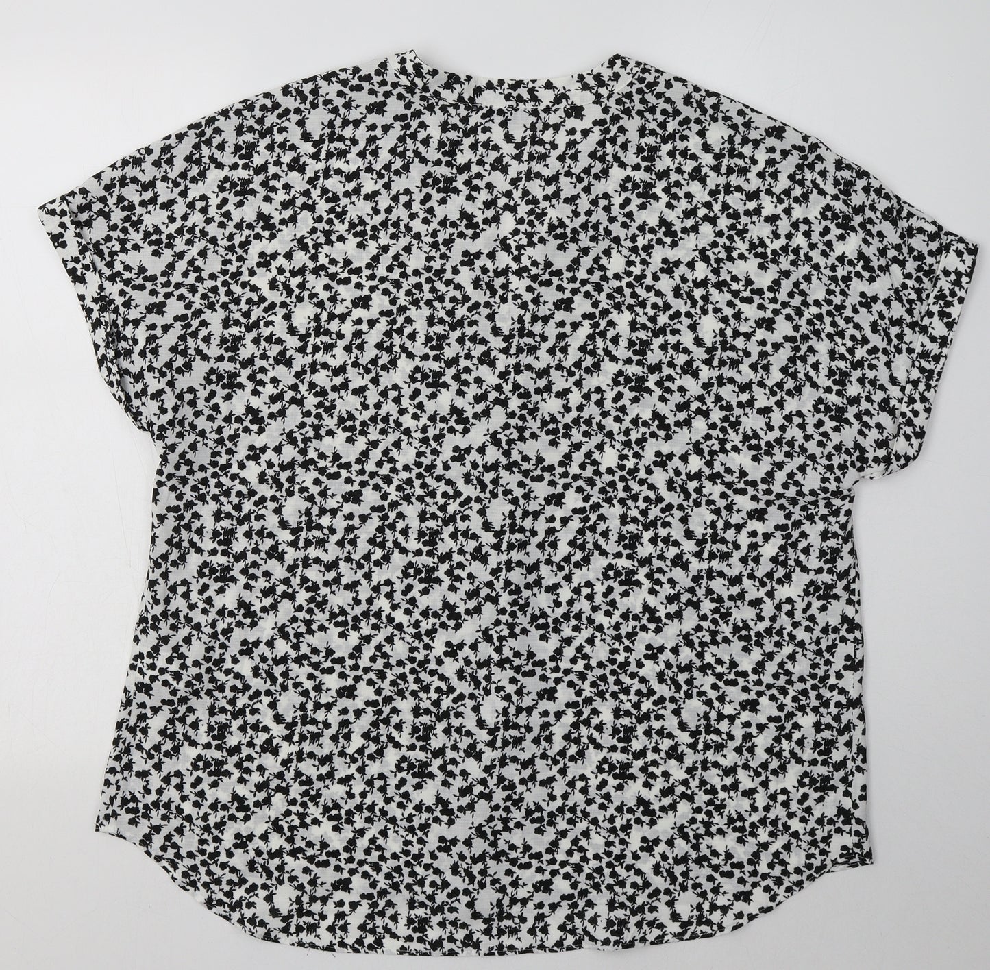 mataam Womens Black Geometric Polyester Basic Blouse Size 16 V-Neck