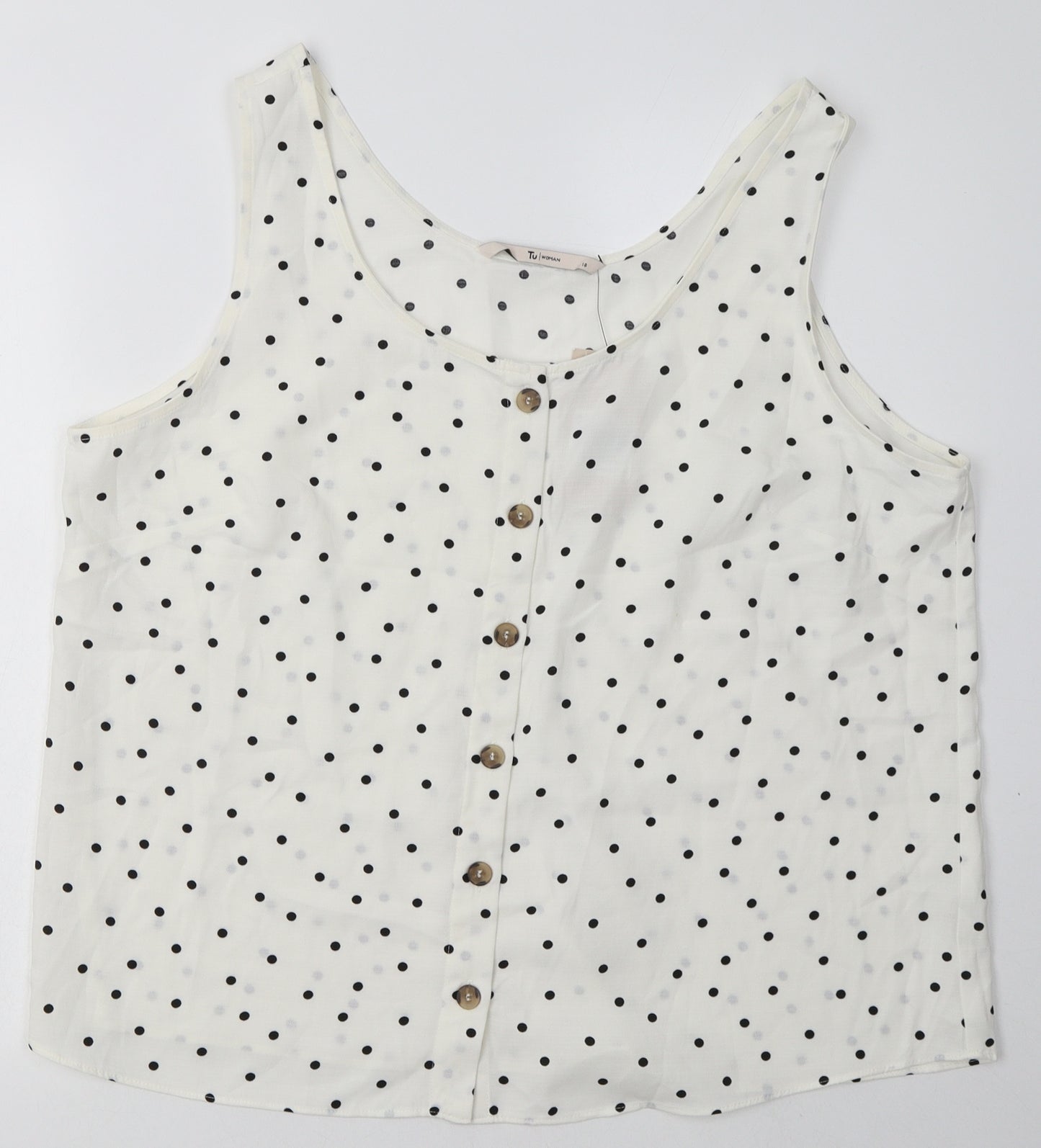 sainsburys Womens White Polka Dot Polyester Basic Tank Size 18 Square Neck