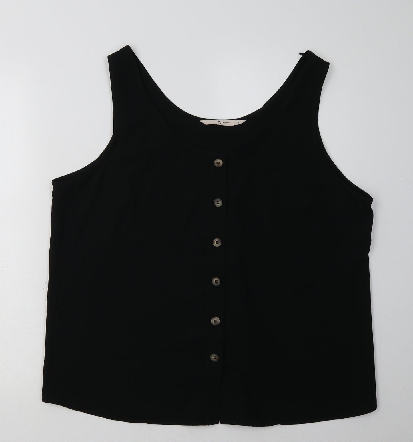 sainsburys Womens Black  Polyester Basic Tank Size 18 Scoop Neck