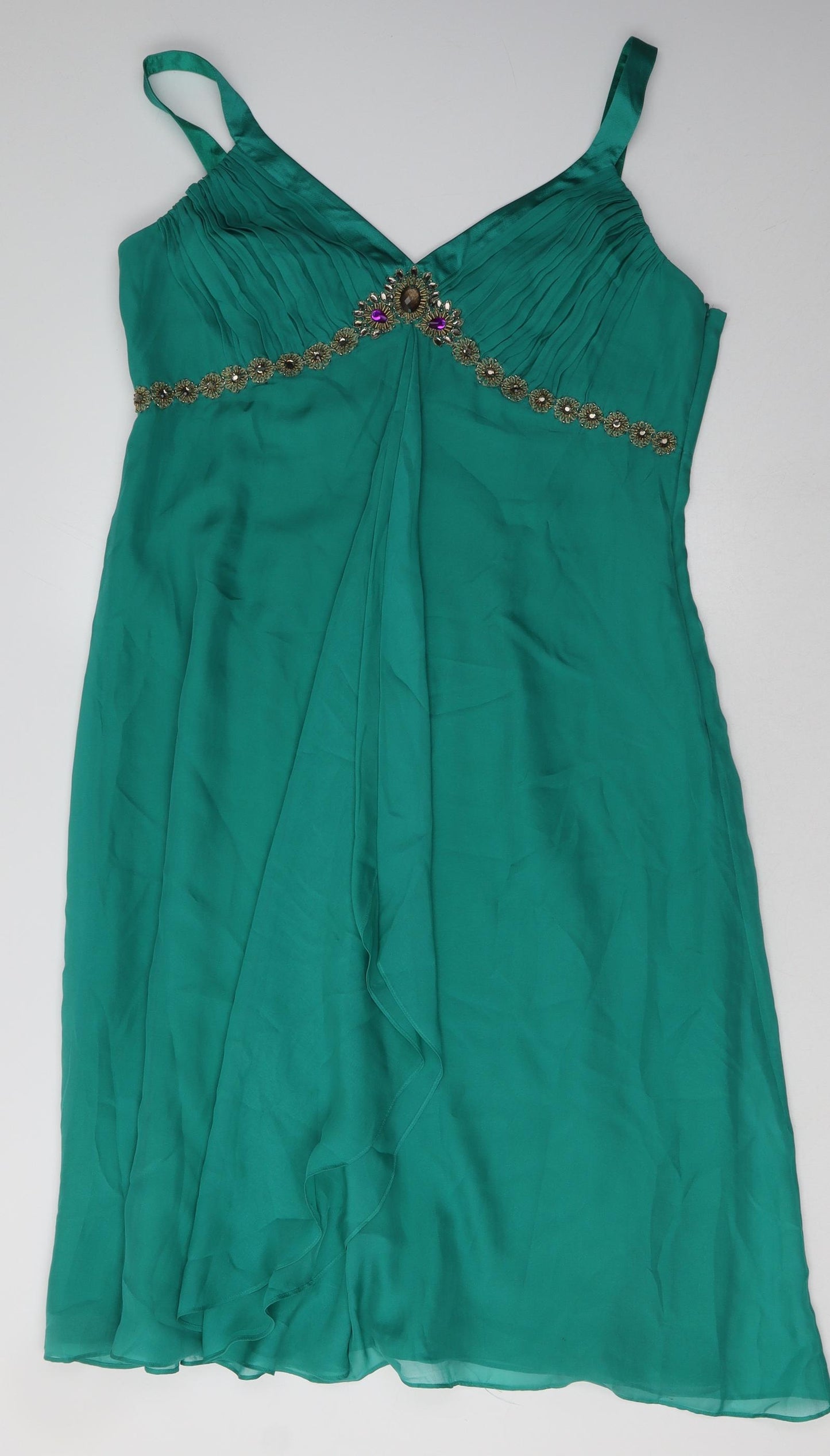 Matalan Womens Green  Silk A-Line  Size 16  V-Neck Zip