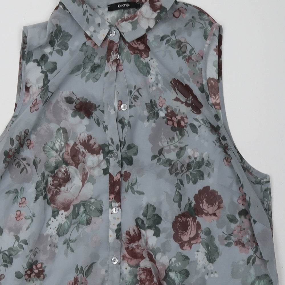 George Womens Blue Floral Polyester Basic Button-Up Size 20 Collared