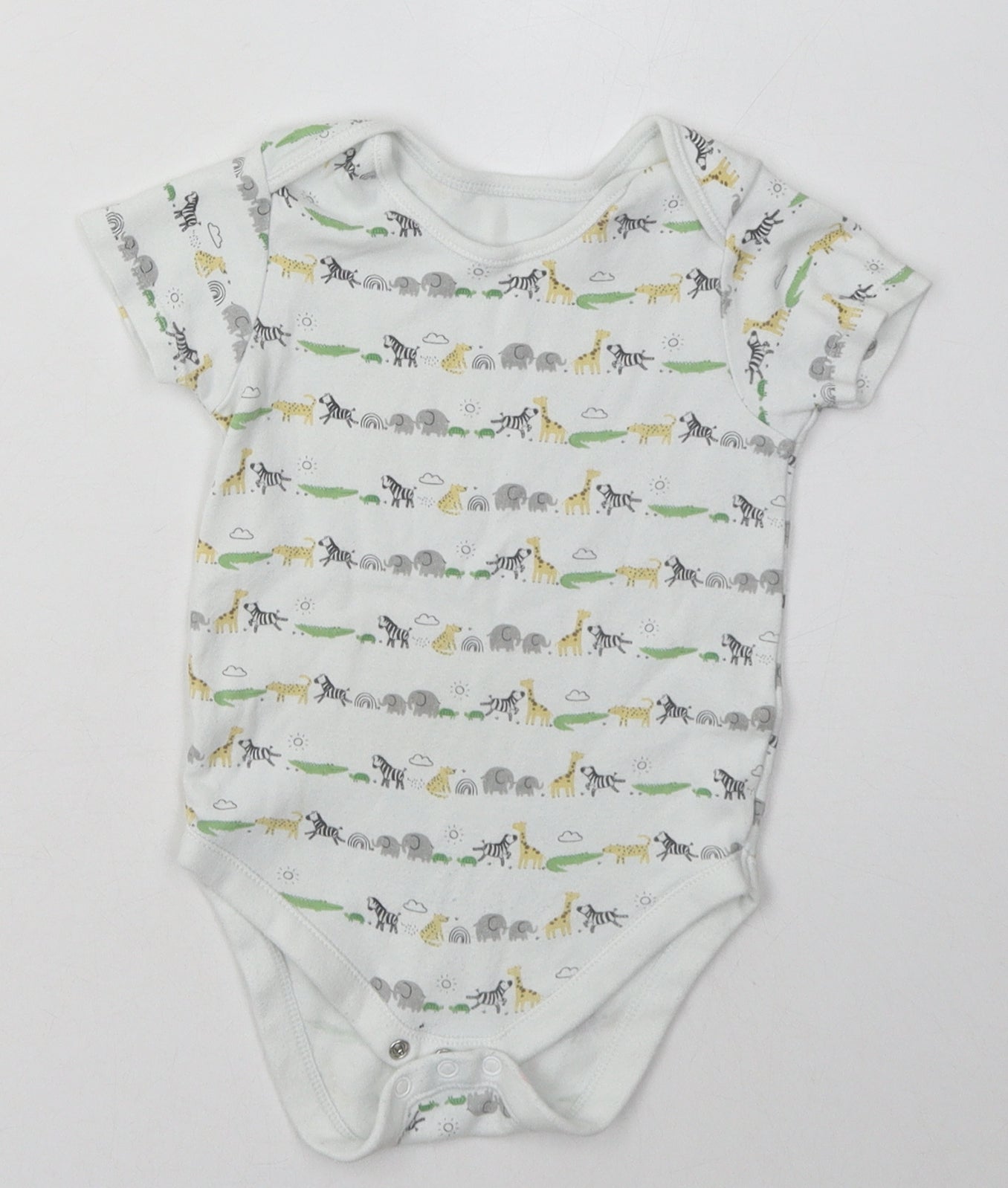 George Baby White Geometric Cotton Babygrow One-Piece Size 18-24 Months  Buckle - Animals