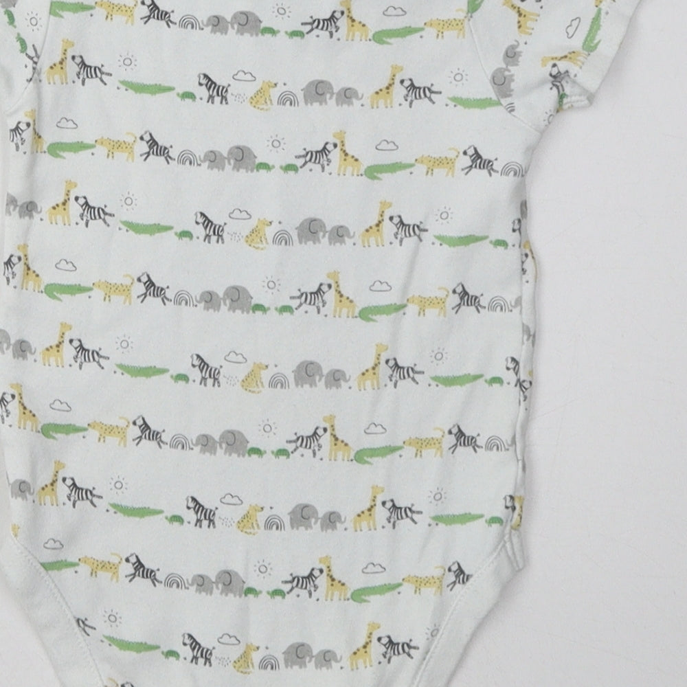 George Baby White Geometric Cotton Babygrow One-Piece Size 18-24 Months  Buckle - Animals