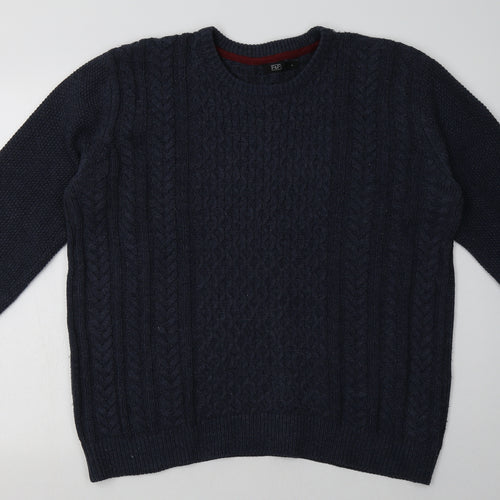 F&F Mens Blue Geometric Acrylic Pullover Sweatshirt Size L