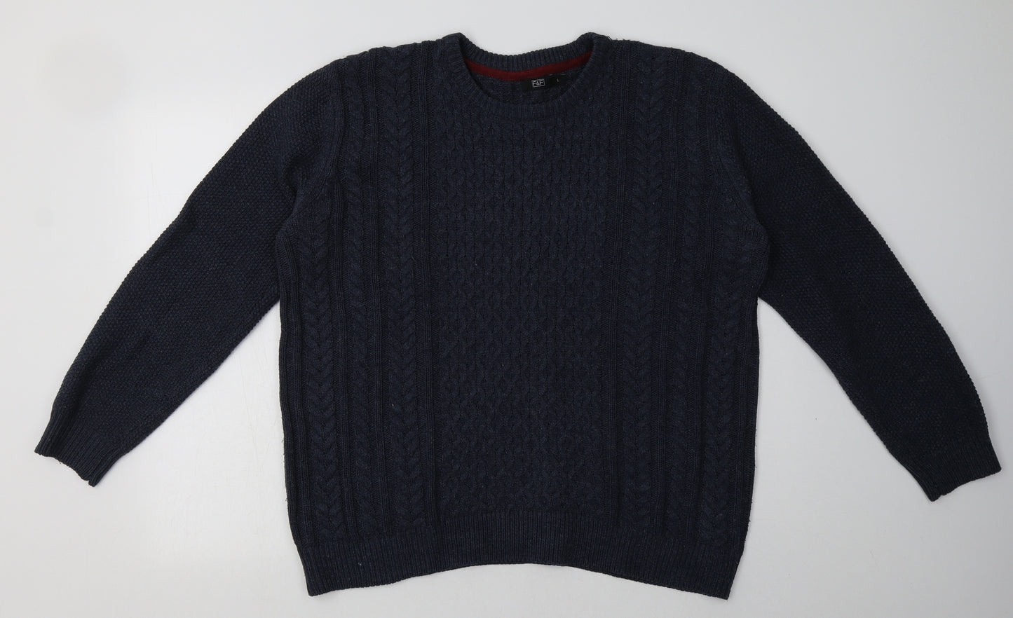 F&F Mens Blue Geometric Acrylic Pullover Sweatshirt Size L