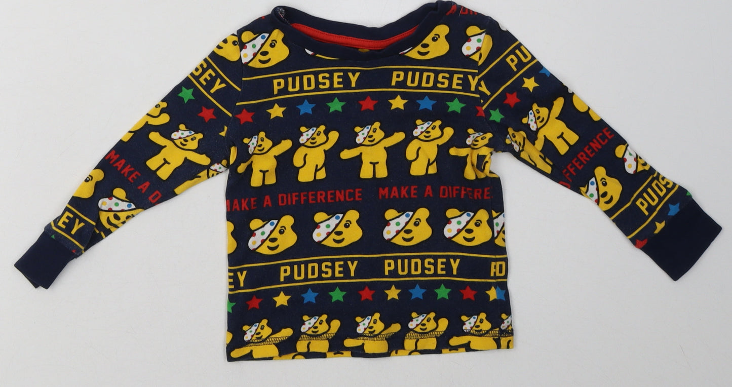 George Boys Blue Geometric Cotton Basic Casual Size 2 Years Crew Neck Pullover - Pudsey