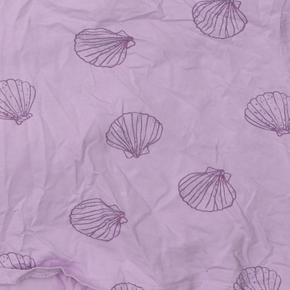 Primark Girls Purple Geometric Cotton Basic T-Shirt Size 5-6 Years Crew Neck Pullover - sea shell