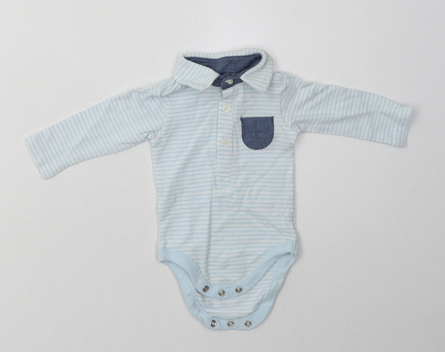 Nutmeg Boys Blue Striped Cotton Babygrow One-Piece Size 0-3 Months  Button