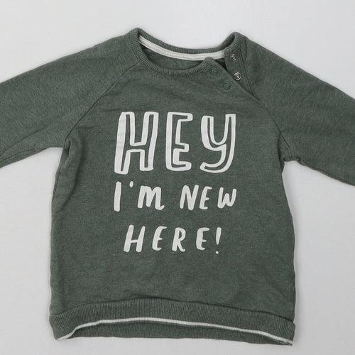 George Boys Green  Cotton Basic Casual Size 12-18 Months Crew Neck Buckle - hey, im new here