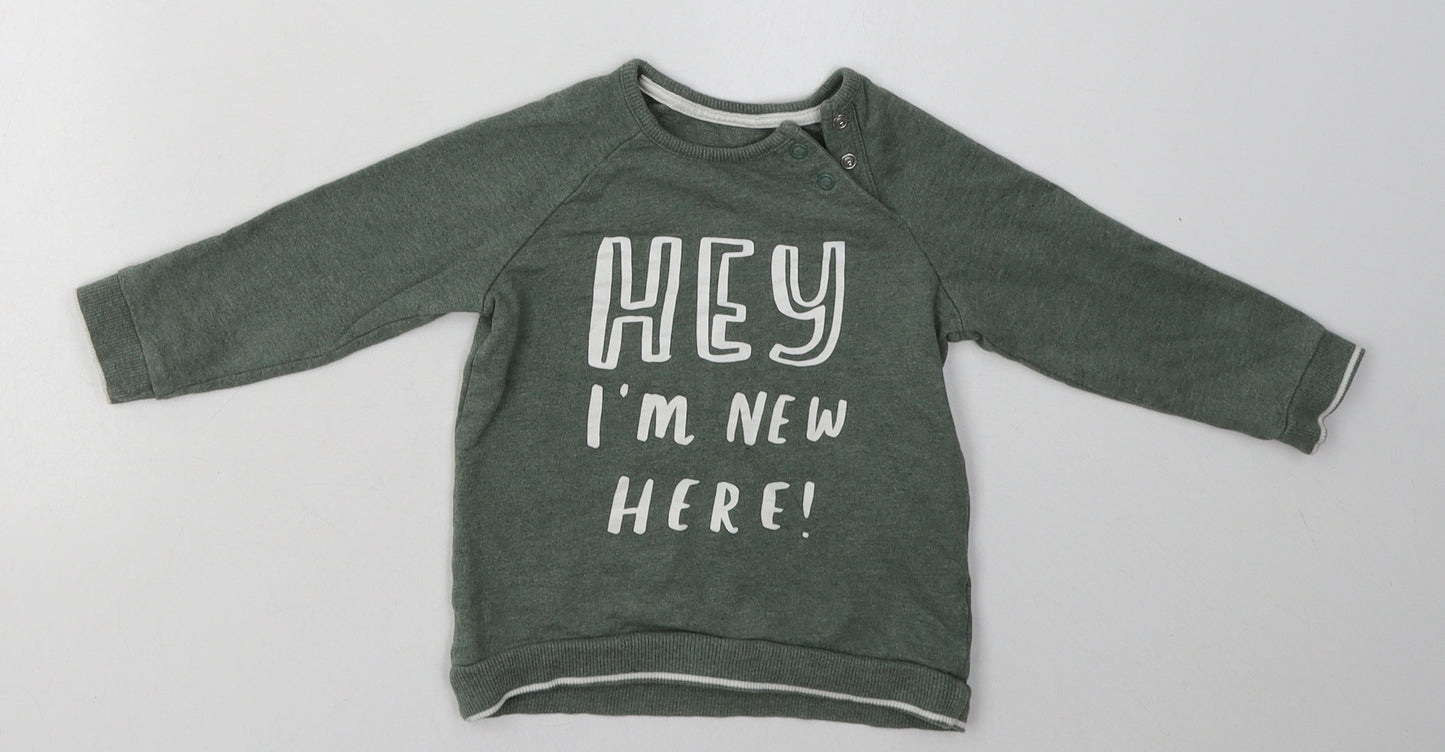George Boys Green  Cotton Basic Casual Size 12-18 Months Crew Neck Buckle - hey, im new here