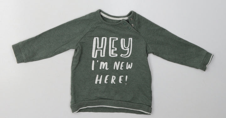 George Boys Green  Cotton Basic Casual Size 12-18 Months Crew Neck Buckle - hey, im new here