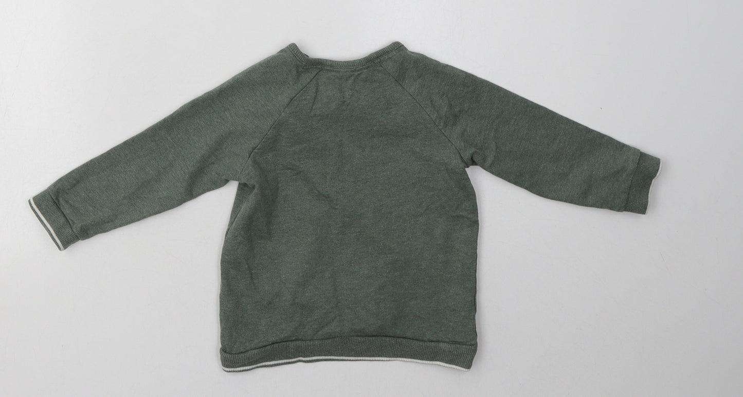 George Boys Green  Cotton Basic Casual Size 12-18 Months Crew Neck Buckle - hey, im new here