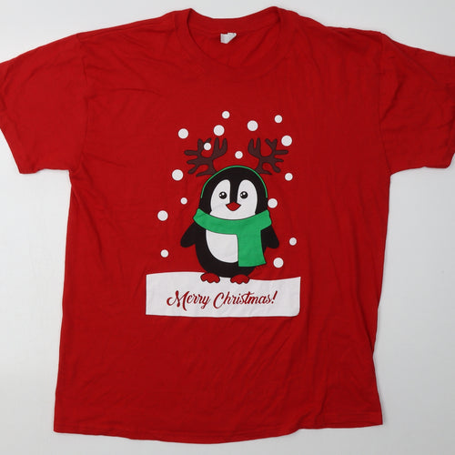 casual classics Mens Red  Cotton  T-Shirt Size L Crew Neck  - Christmas