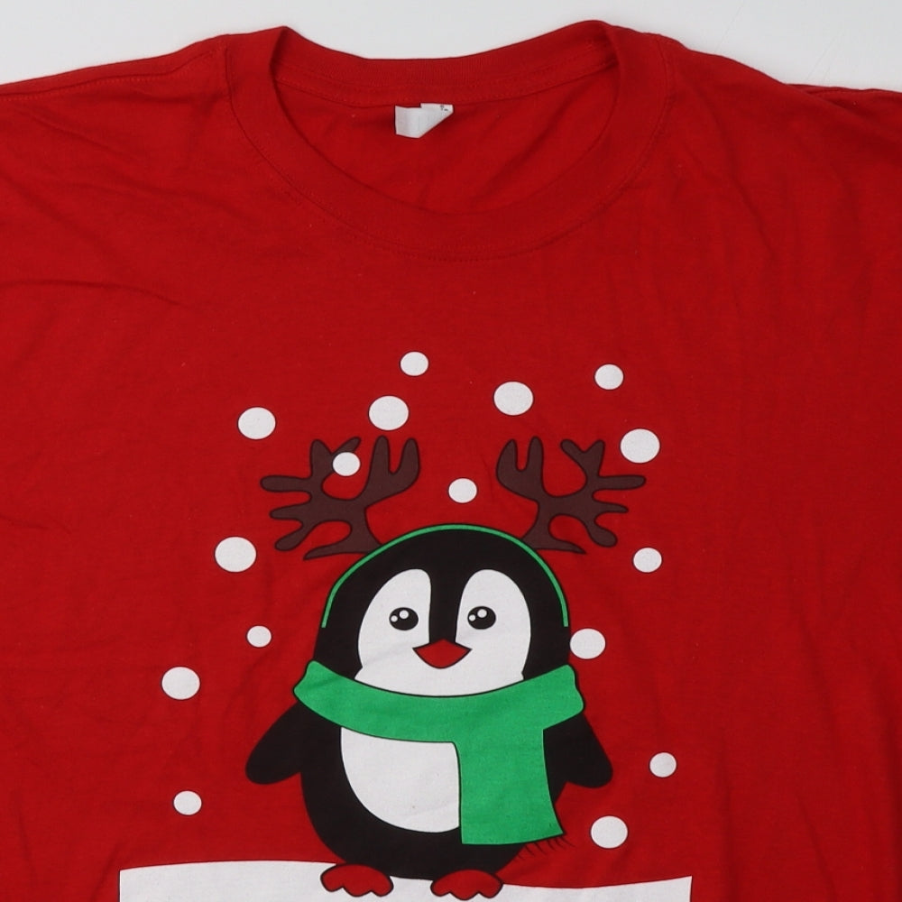 casual classics Mens Red  Cotton  T-Shirt Size L Crew Neck  - Christmas