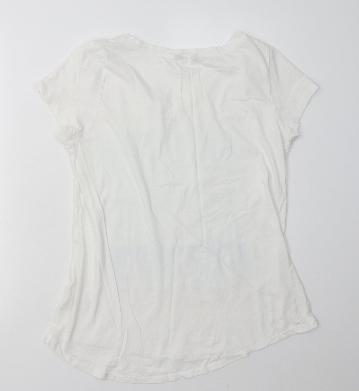 F&F Womens White Geometric Cotton Basic T-Shirt Size 14 Crew Neck - lifes a beach