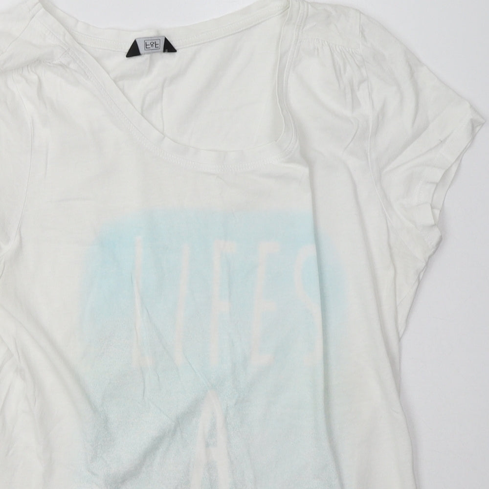 F&F Womens White Geometric Cotton Basic T-Shirt Size 14 Crew Neck - lifes a beach