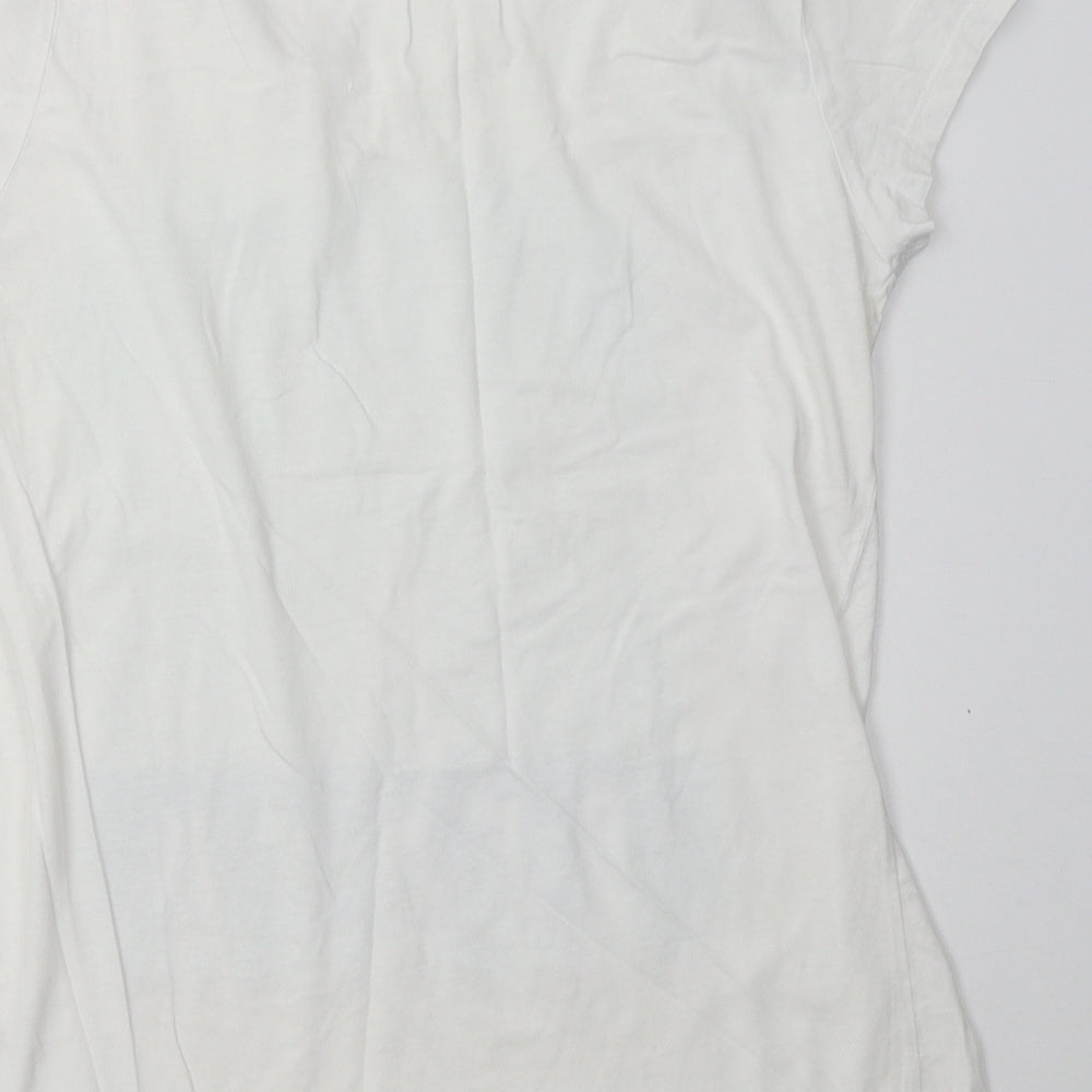 F&F Womens White Geometric Cotton Basic T-Shirt Size 14 Crew Neck - lifes a beach