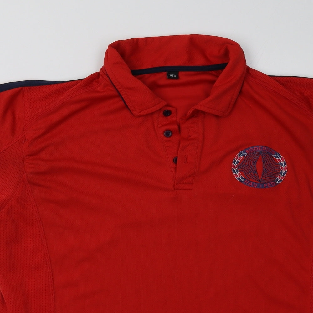 bodedern Mens Red  Polyester Basic Polo Size M Collared Button