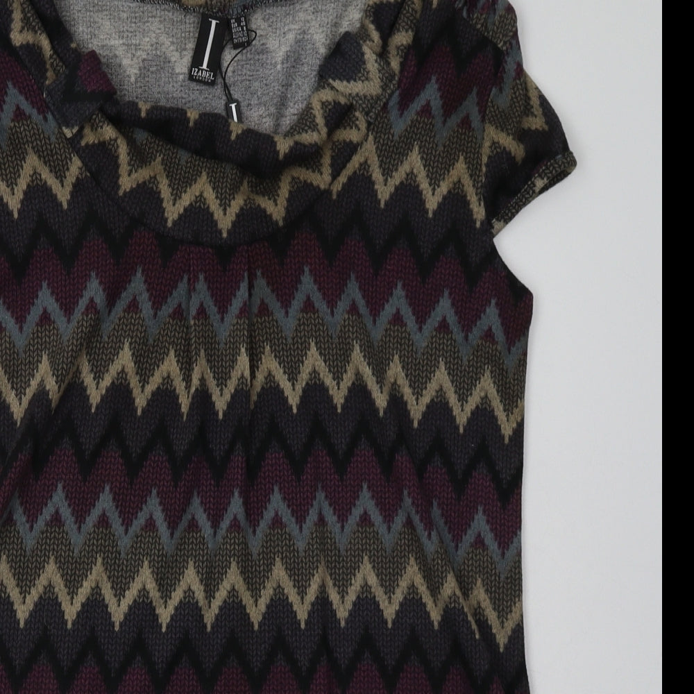 izabel london Womens Purple Geometric Polyester Jumper Dress  Size 12  Scoop Neck Pullover