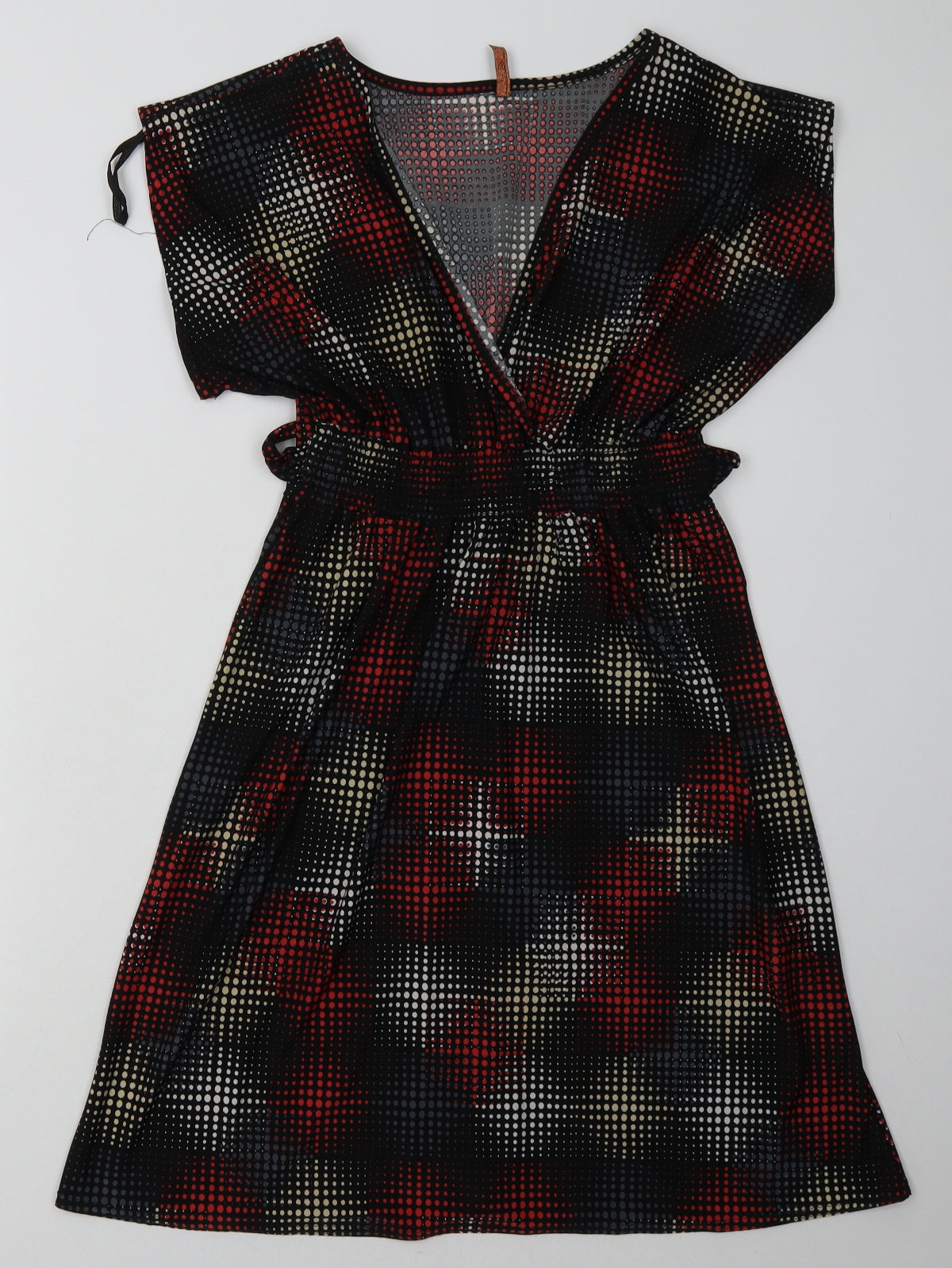 evie Womens Red Geometric Polyester A-Line  Size 12  V-Neck Pullover