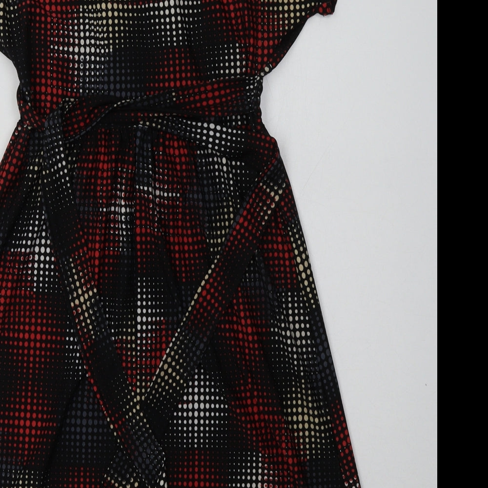 evie Womens Red Geometric Polyester A-Line  Size 12  V-Neck Pullover