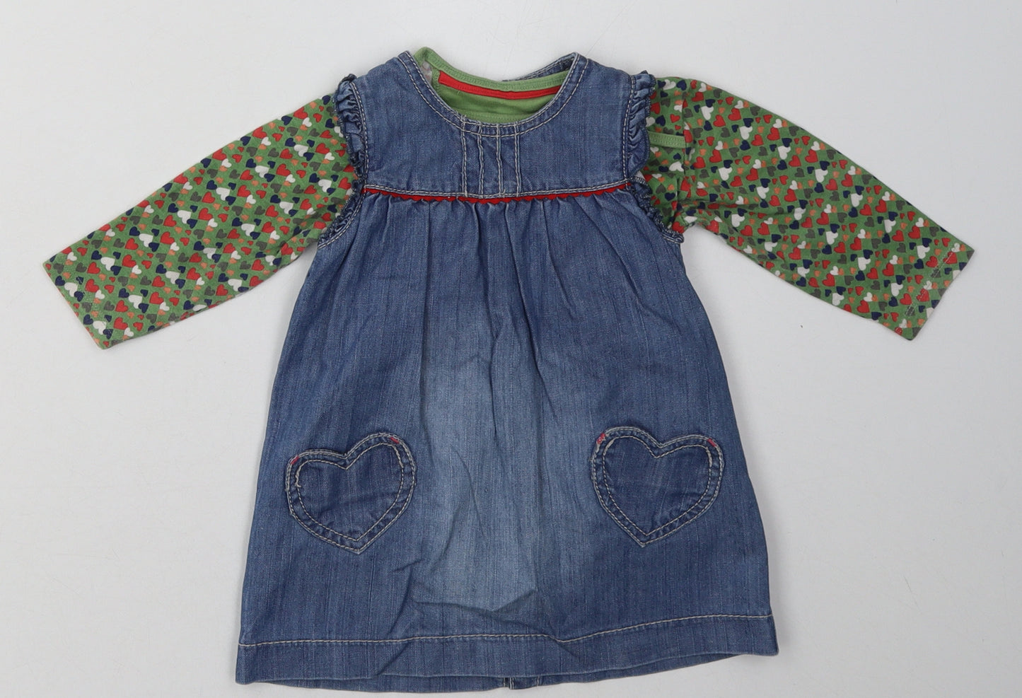 Marks and Spencer Girls Blue Geometric Cotton A-Line  Size 3-6 Months  Crew Neck Pullover