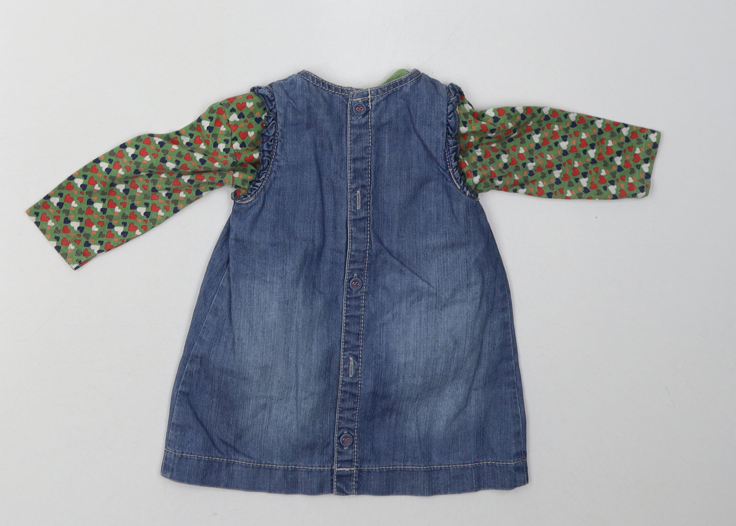 Marks and Spencer Girls Blue Geometric Cotton A-Line  Size 3-6 Months  Crew Neck Pullover