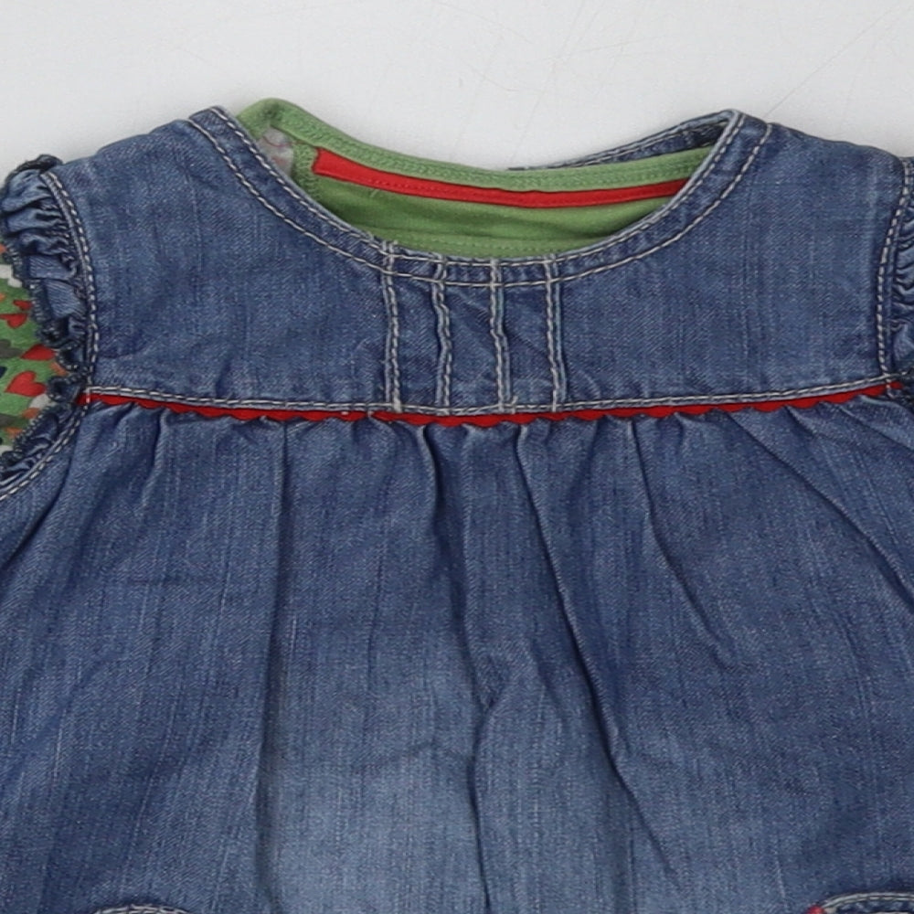 Marks and Spencer Girls Blue Geometric Cotton A-Line  Size 3-6 Months  Crew Neck Pullover