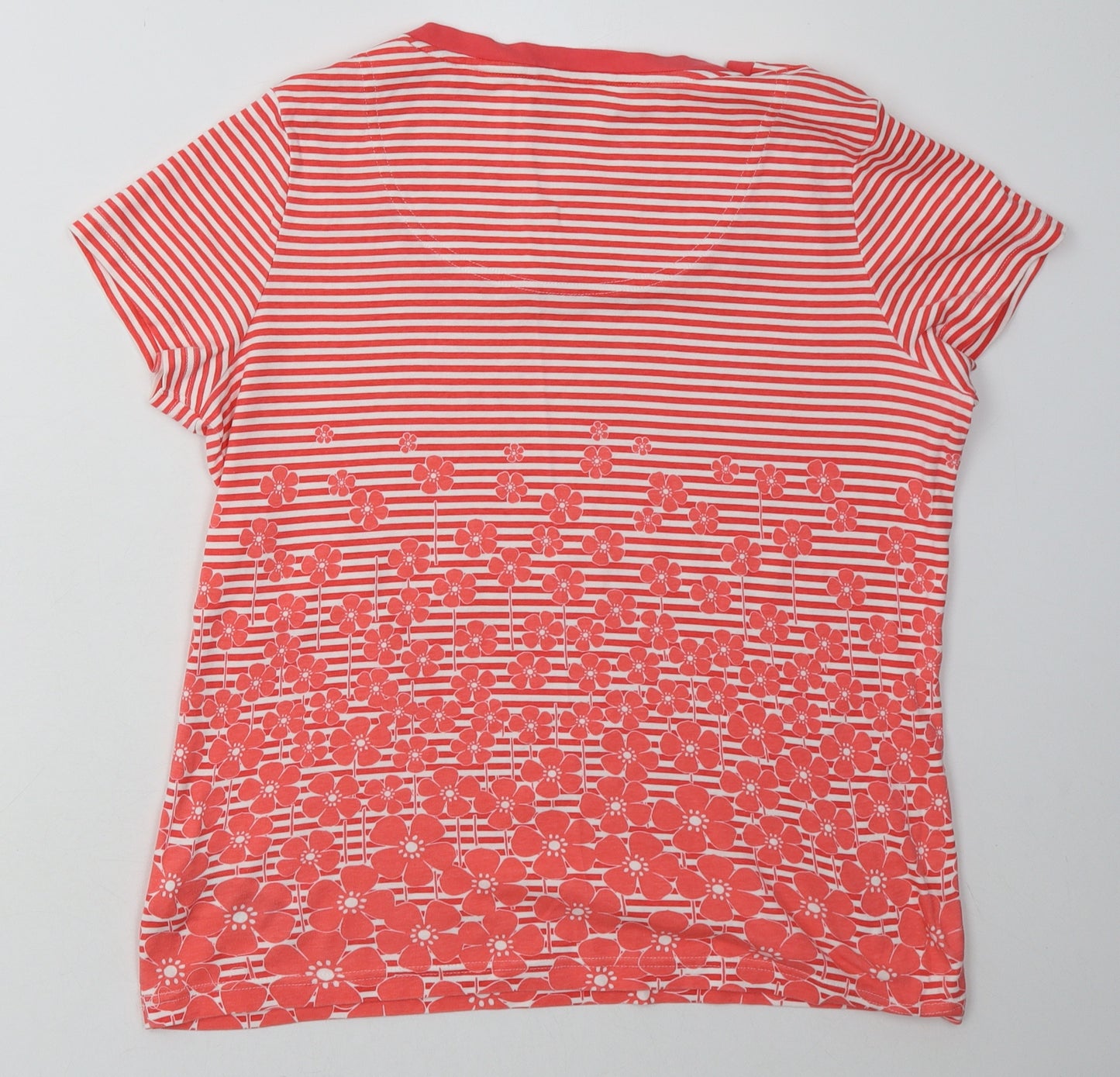 Debenhams Womens Pink Striped Cotton Basic T-Shirt Size 16 Square Neck