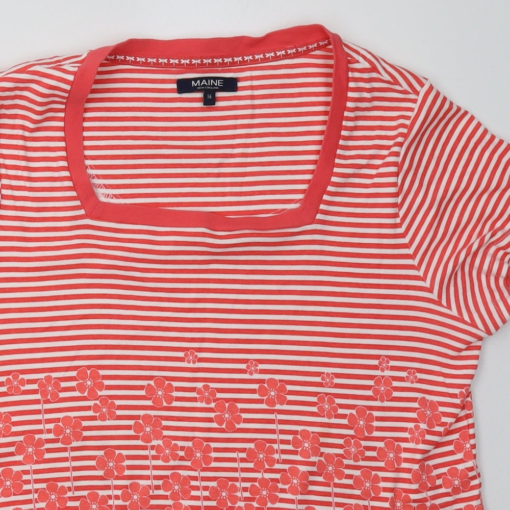 Debenhams Womens Pink Striped Cotton Basic T-Shirt Size 16 Square Neck