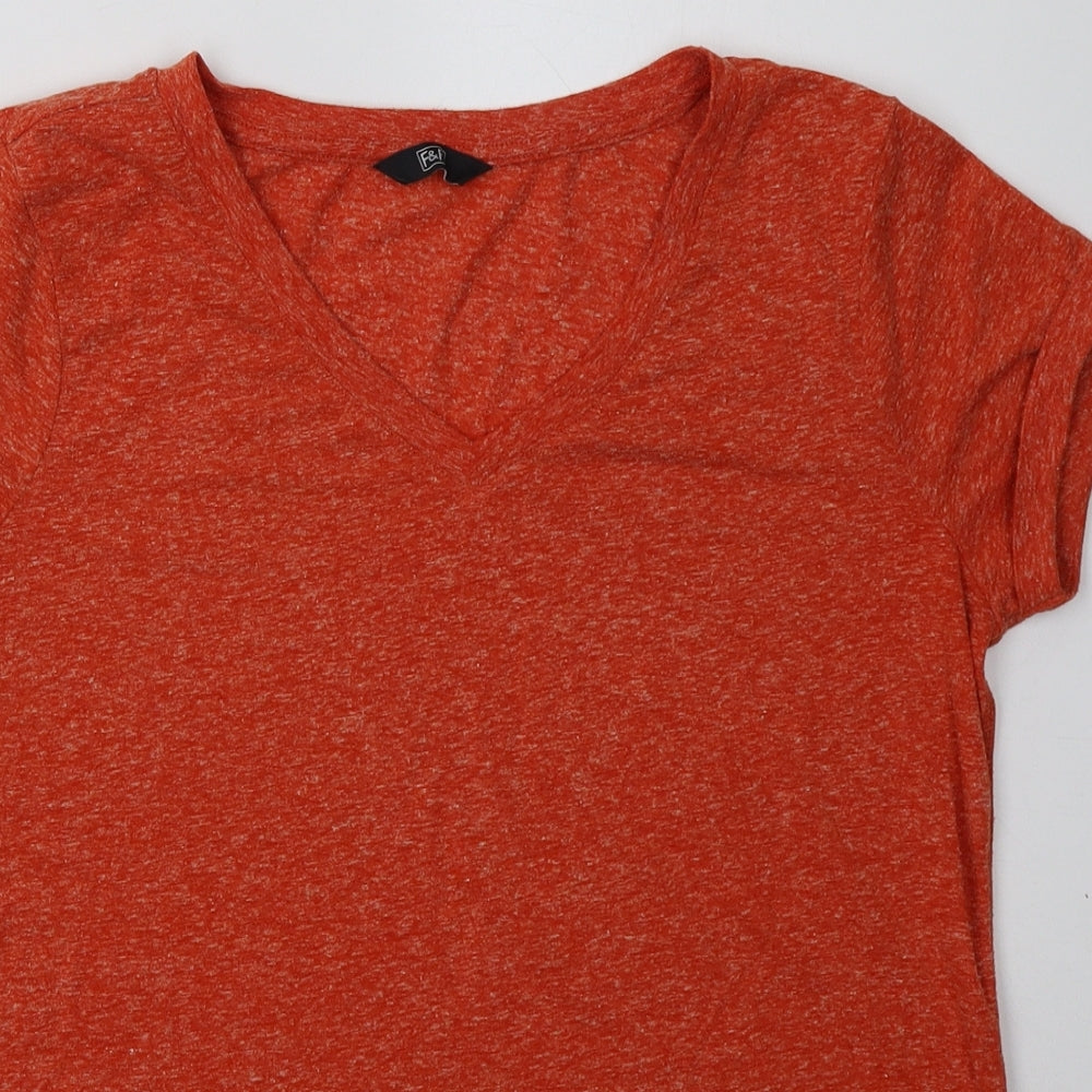 F&F Womens Orange  Polyester Basic T-Shirt Size 12 V-Neck