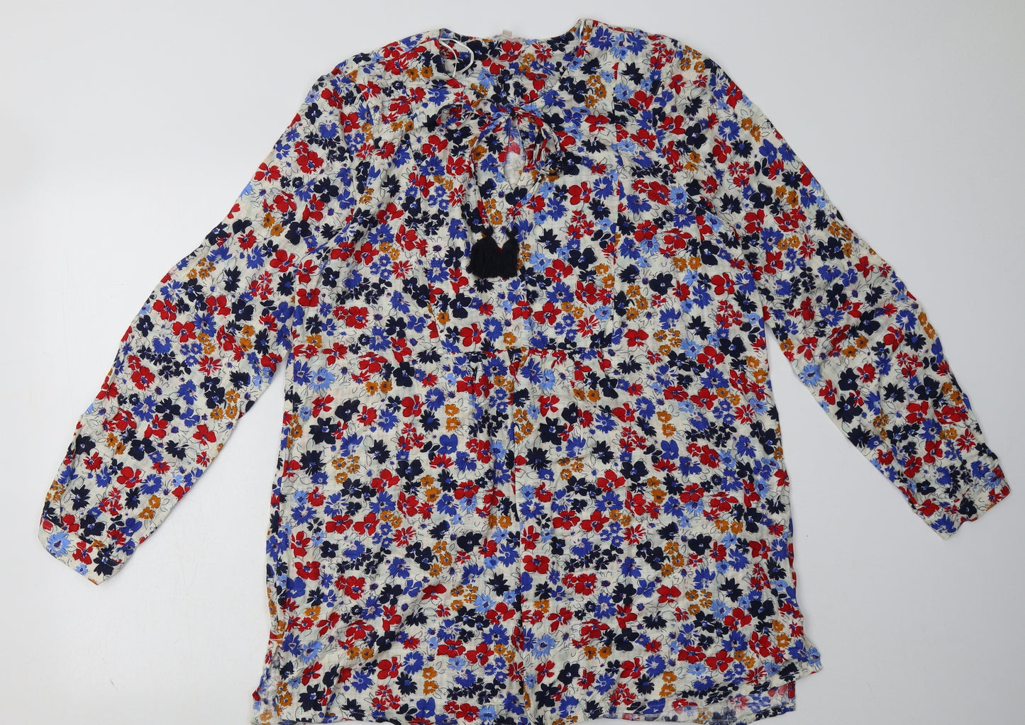Matalan Womens Blue Floral Viscose A-Line  Size 14  V-Neck Pullover