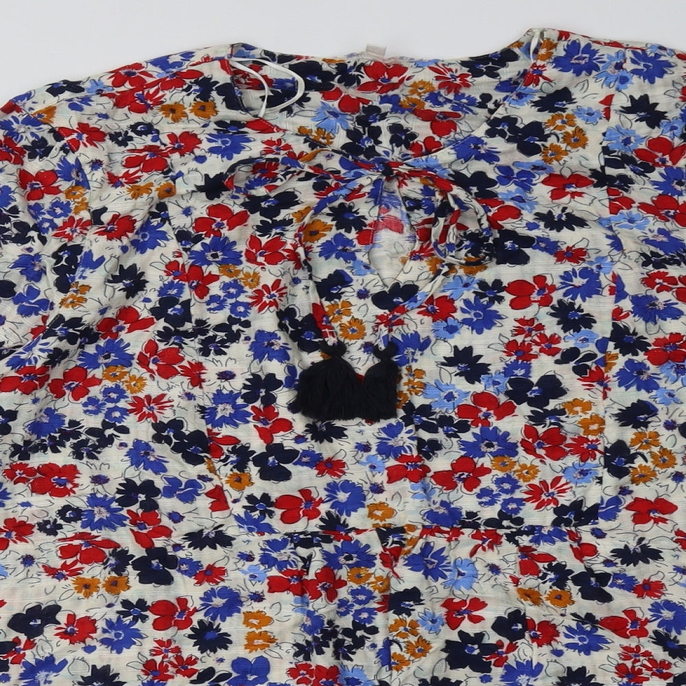 Matalan Womens Blue Floral Viscose A-Line  Size 14  V-Neck Pullover