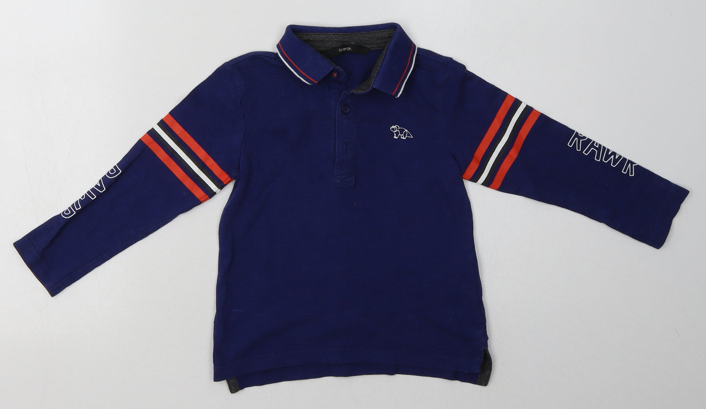 George Boys Blue Striped Cotton Basic Polo Size 2 Years Collared Button - Roar